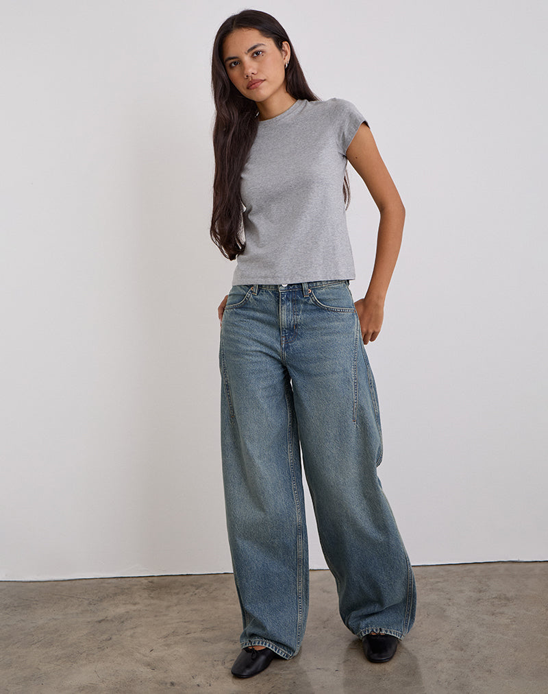 Image de Jeans larges et décolletés en bleu vintage vert