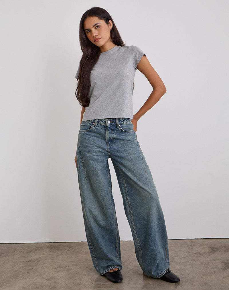 Jean ample et décolleté en bleu vintage vert