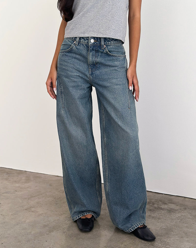 Image de Jeans larges et décolletés en bleu vintage vert