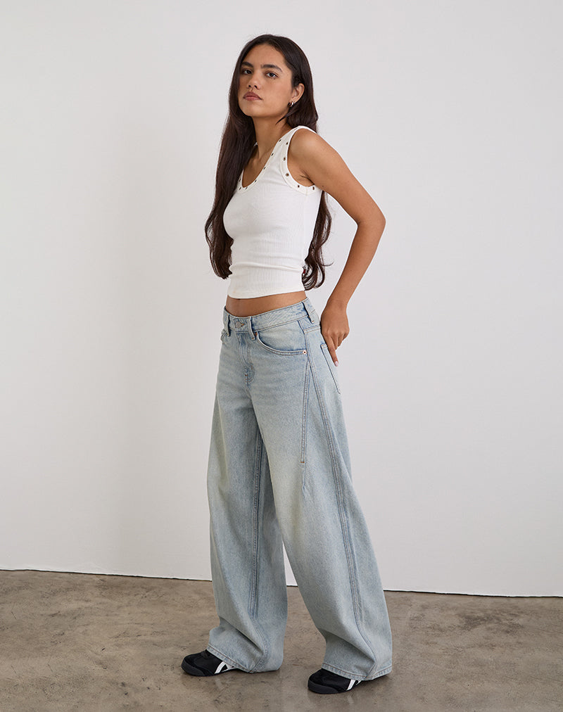 Image de Jeans Roomy à taille basse, lavage bleu brise