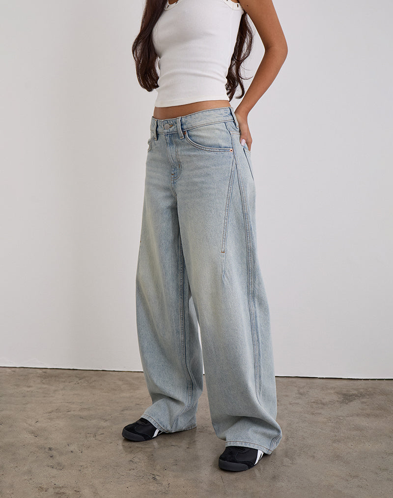 Image de Jeans Roomy à taille basse, lavage bleu brise