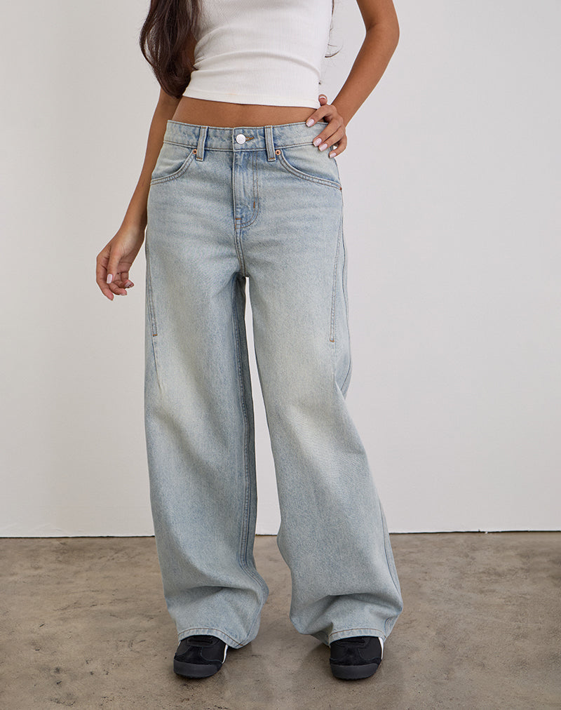 Image de Jeans Roomy à taille basse, lavage bleu brise