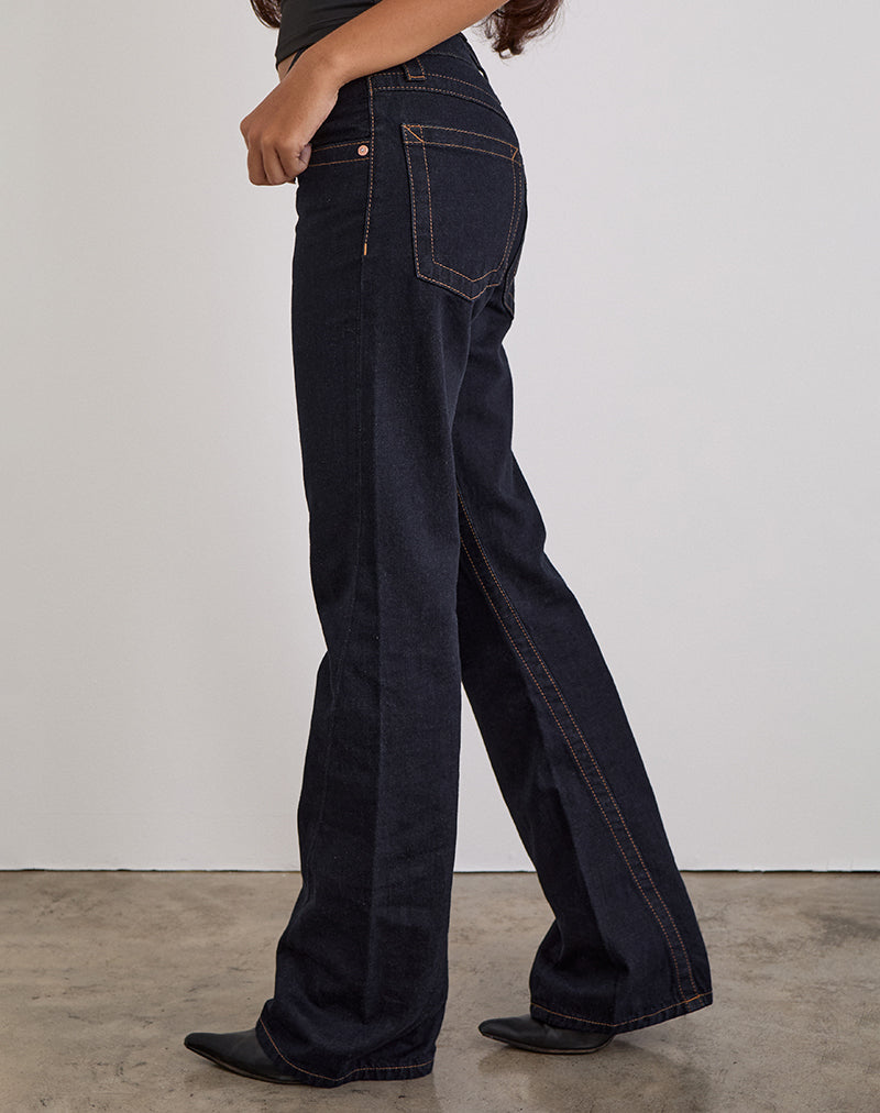 Jean taille basse à coutures torsadées, rincé