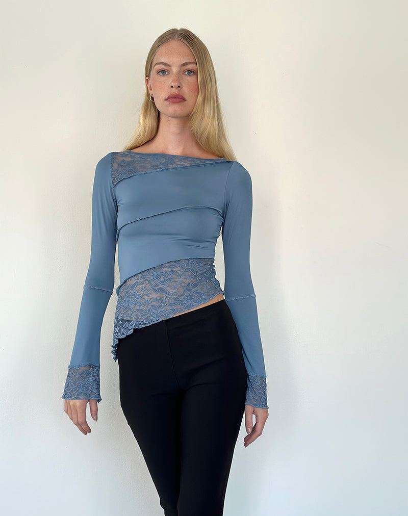 Image de Lucca Long Sleeve Top In Lace Steel Blue