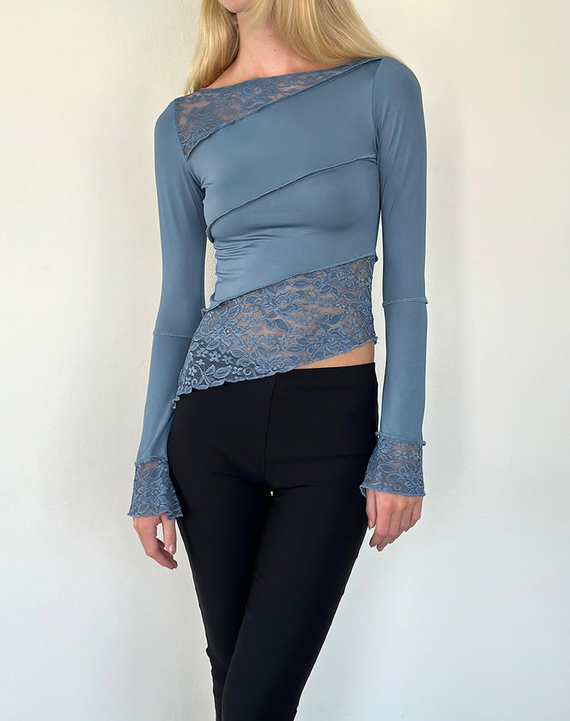 Image de Lucca Long Sleeve Top In Lace Steel Blue