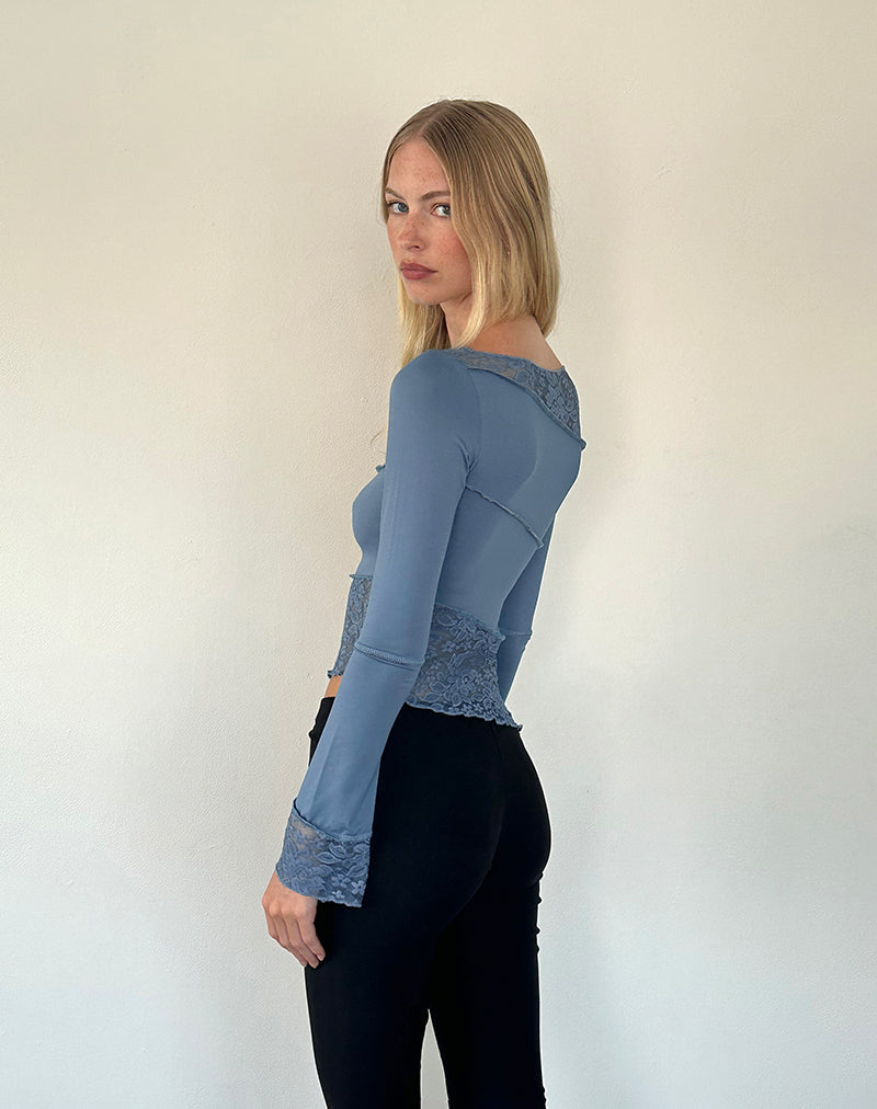 Image de Lucca Long Sleeve Top In Lace Steel Blue