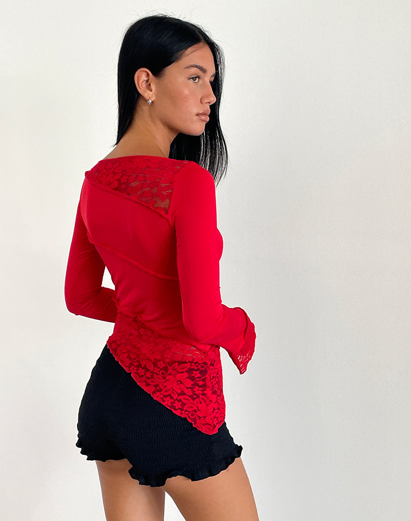 Image de Lucca Long Sleeve Top in Slinky Lace Red
