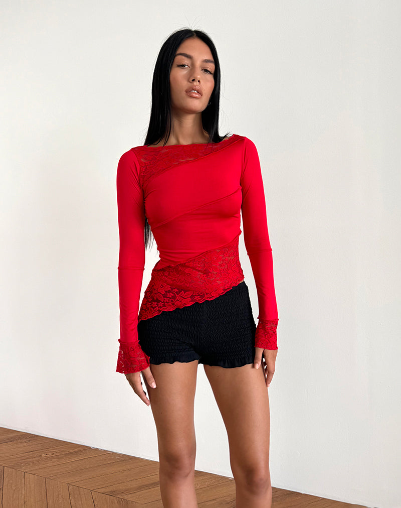 Image de Lucca Long Sleeve Top in Slinky Lace Red