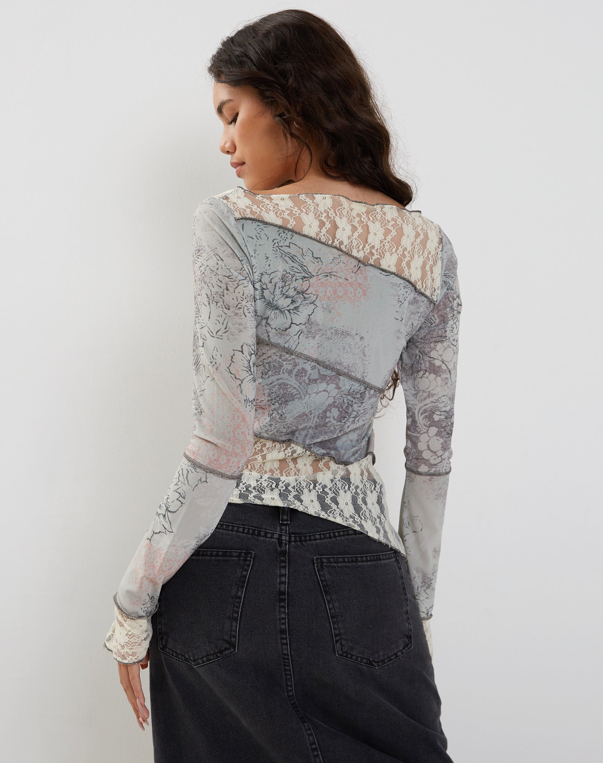 Image of Lucca Long Sleeve Top in Lace Pastel Floral