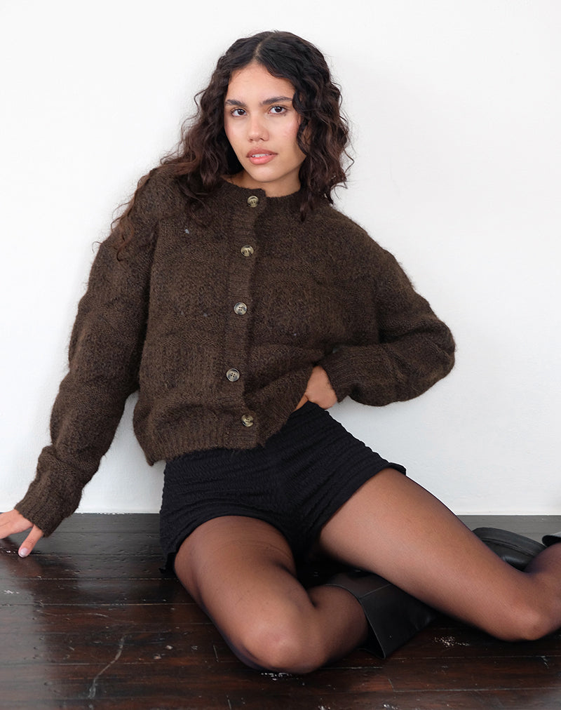 Caraco en tricot texturé Luciana, marron foncé