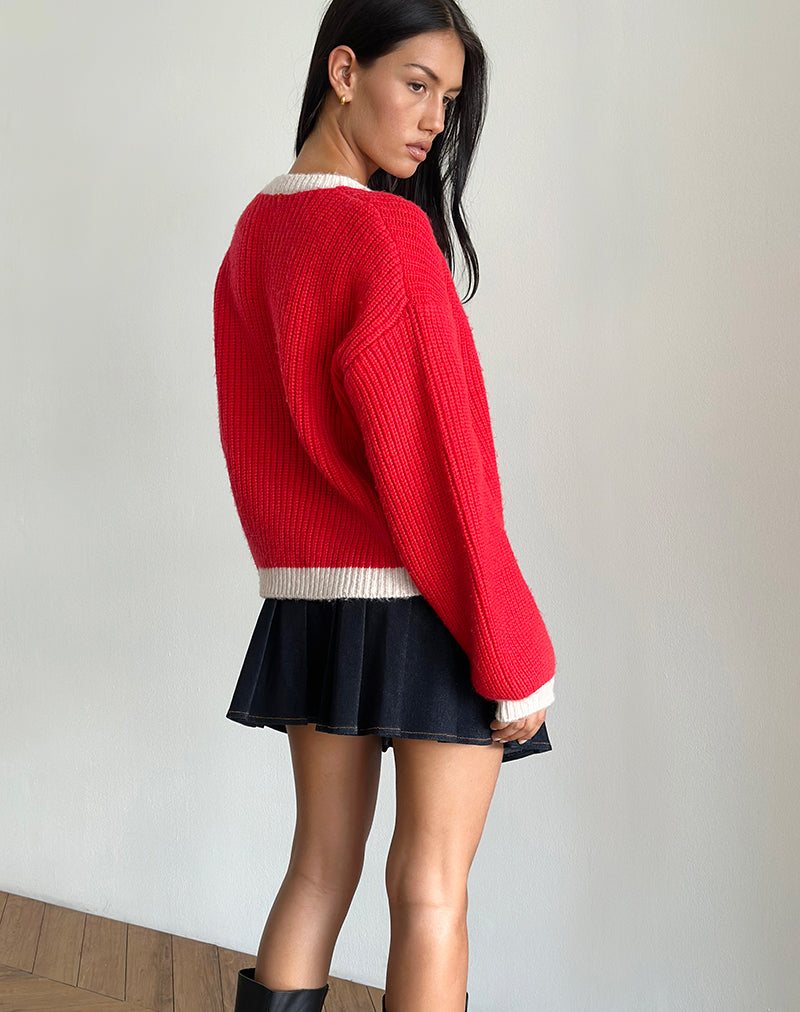 Image de Luciana Cardigan contrasté en rouge et rose