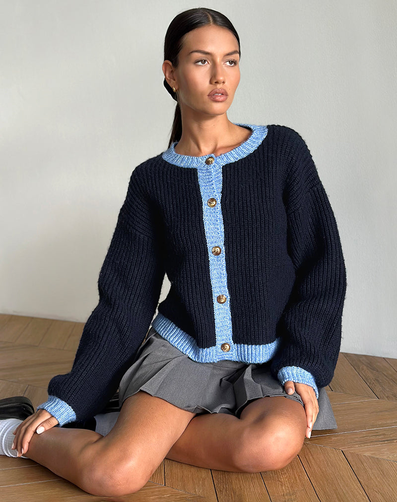 Cardigan Luciana en marine contrastée