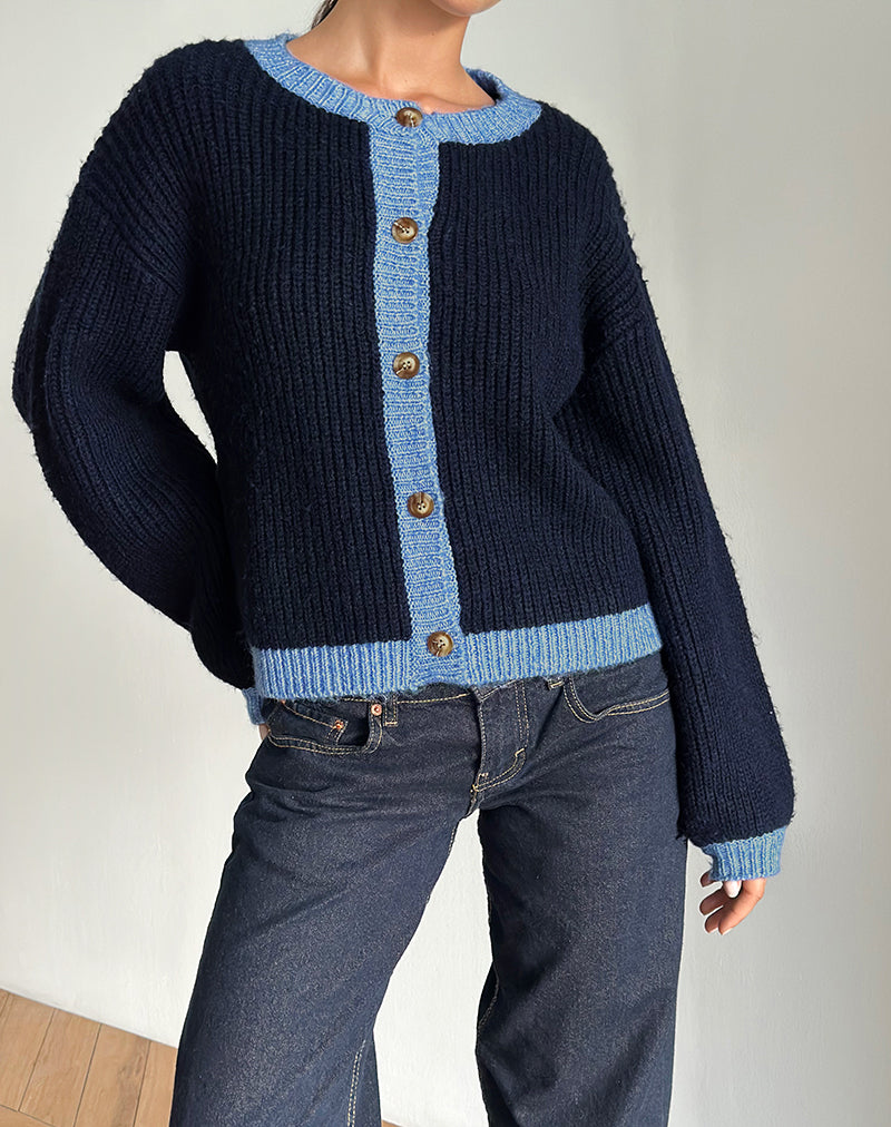 Cardigan Luciana en marine contrastée