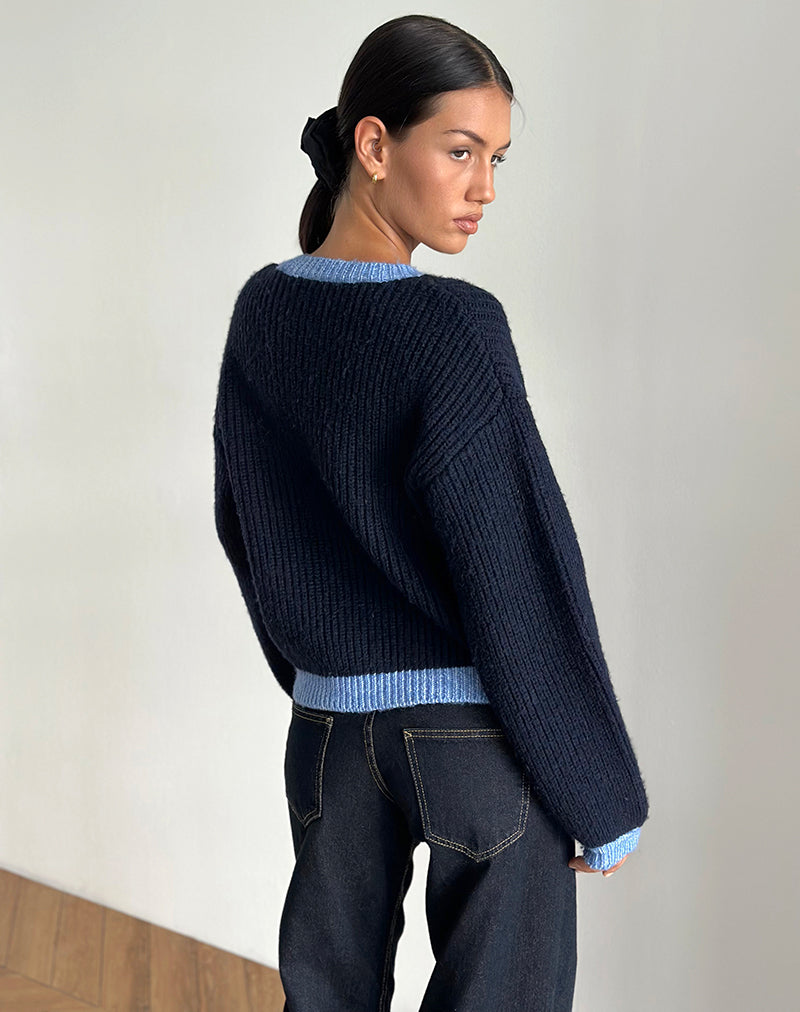 Image de Luciana Cardigan en marine contrastée