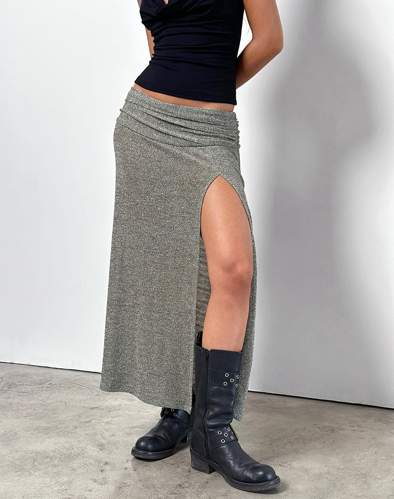 Image de la jupe midi Luciara en tricot pailleté Khaki