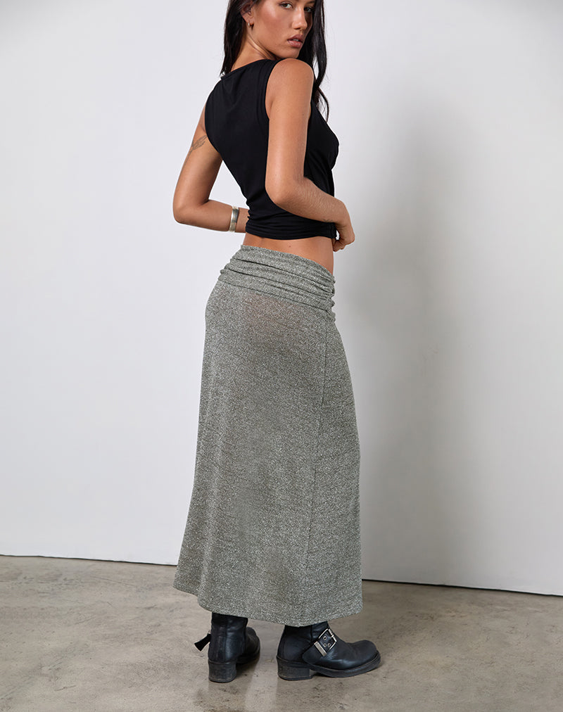 Jupe midi Luciara en tricot pailleté kaki