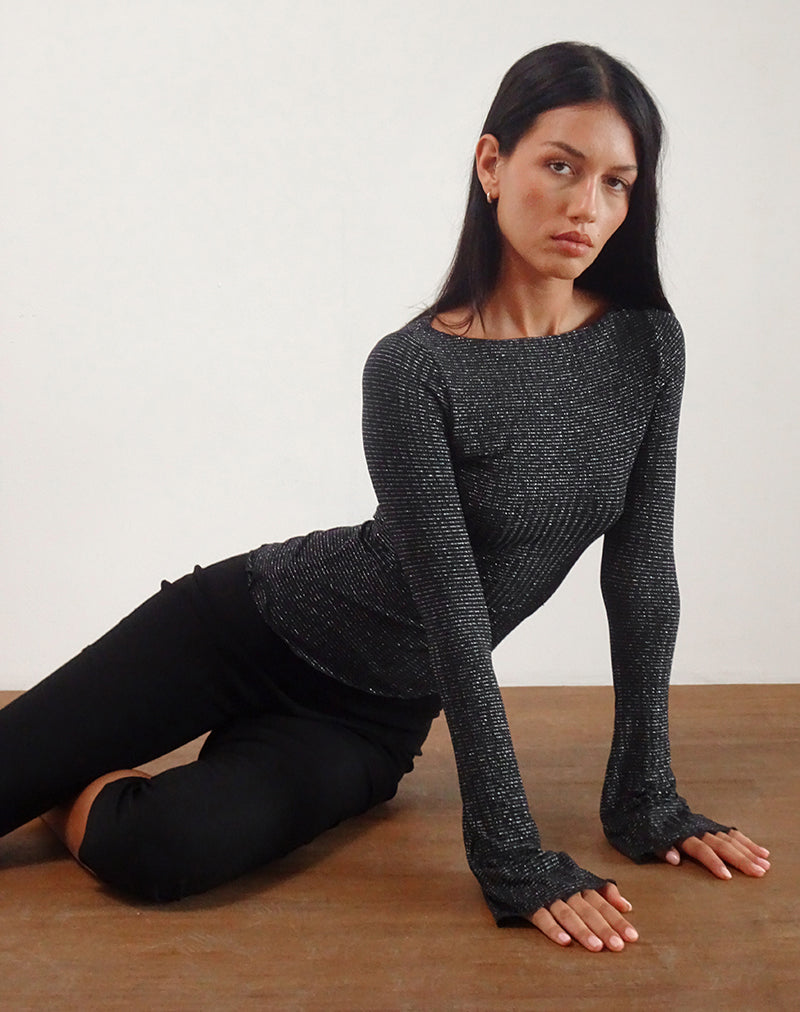 Image de Lukia Long Sleeve Top in Metallic Stripe Jersey Black