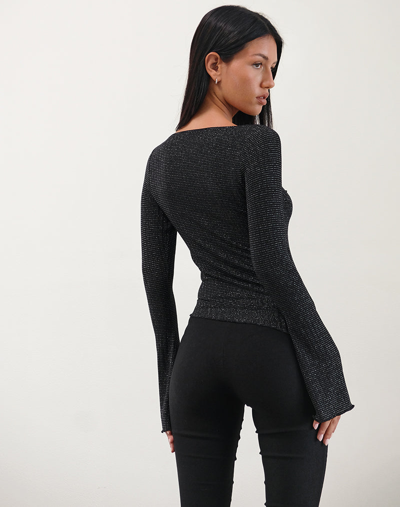 Image de Lukia Long Sleeve Top in Metallic Stripe Jersey Black