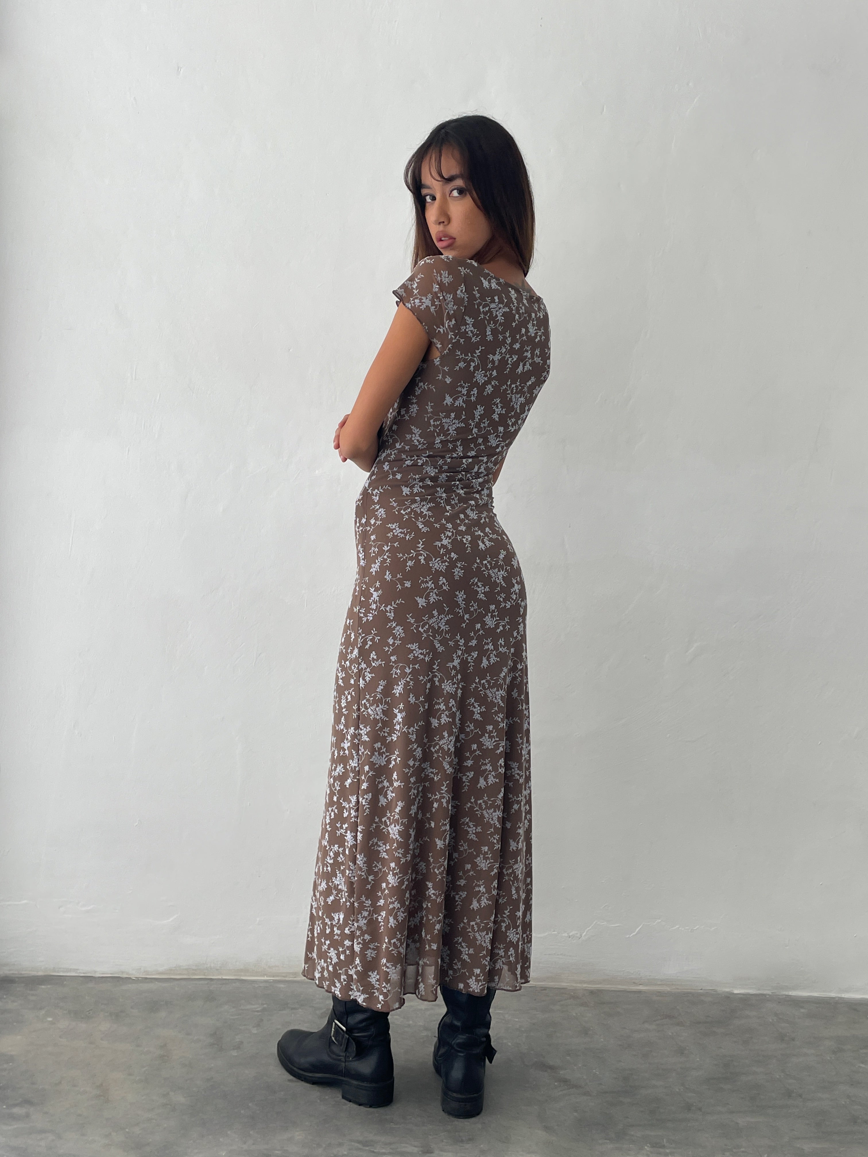 Image de Lunama Midi Dress in Botanist Flock Dark Taupe