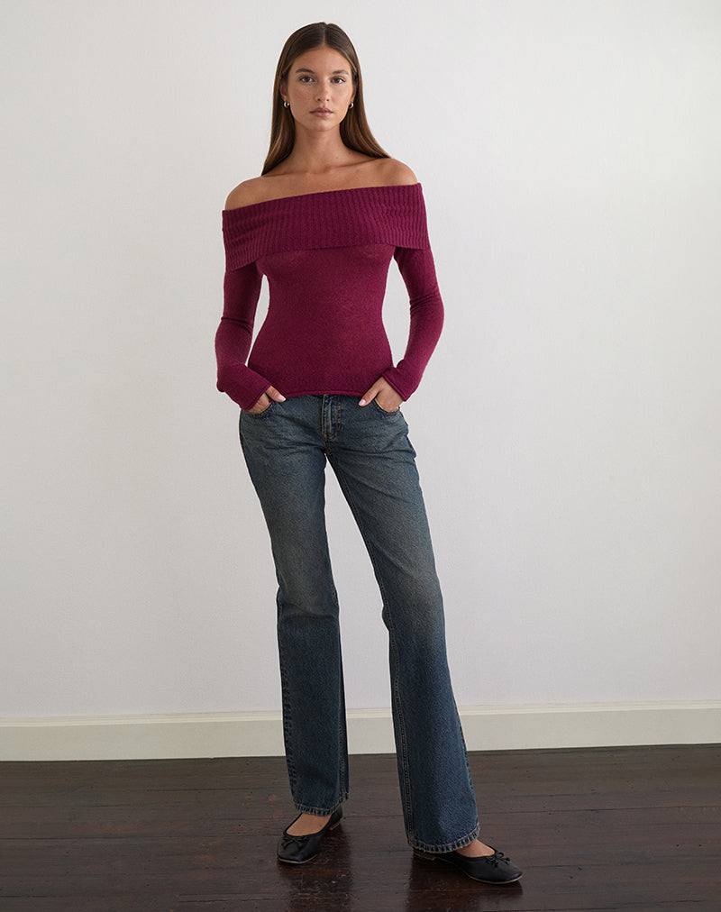 Lune Bardot Jumper in Knit Wine