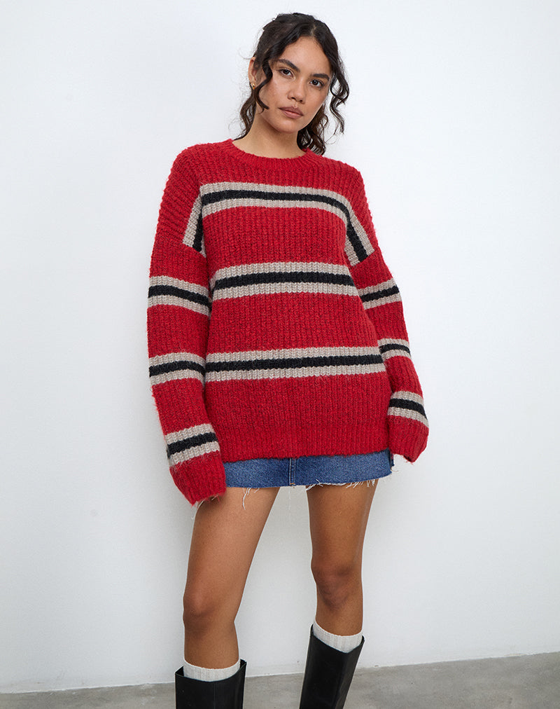 Pull en maille Lunet à rayures rouges et noires