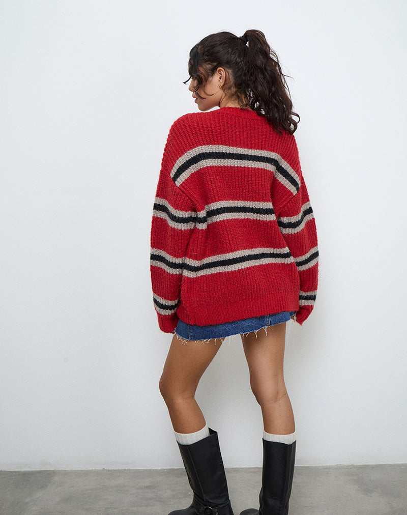 Image de Lunet Jumper tricoté à rayures rouges et noires