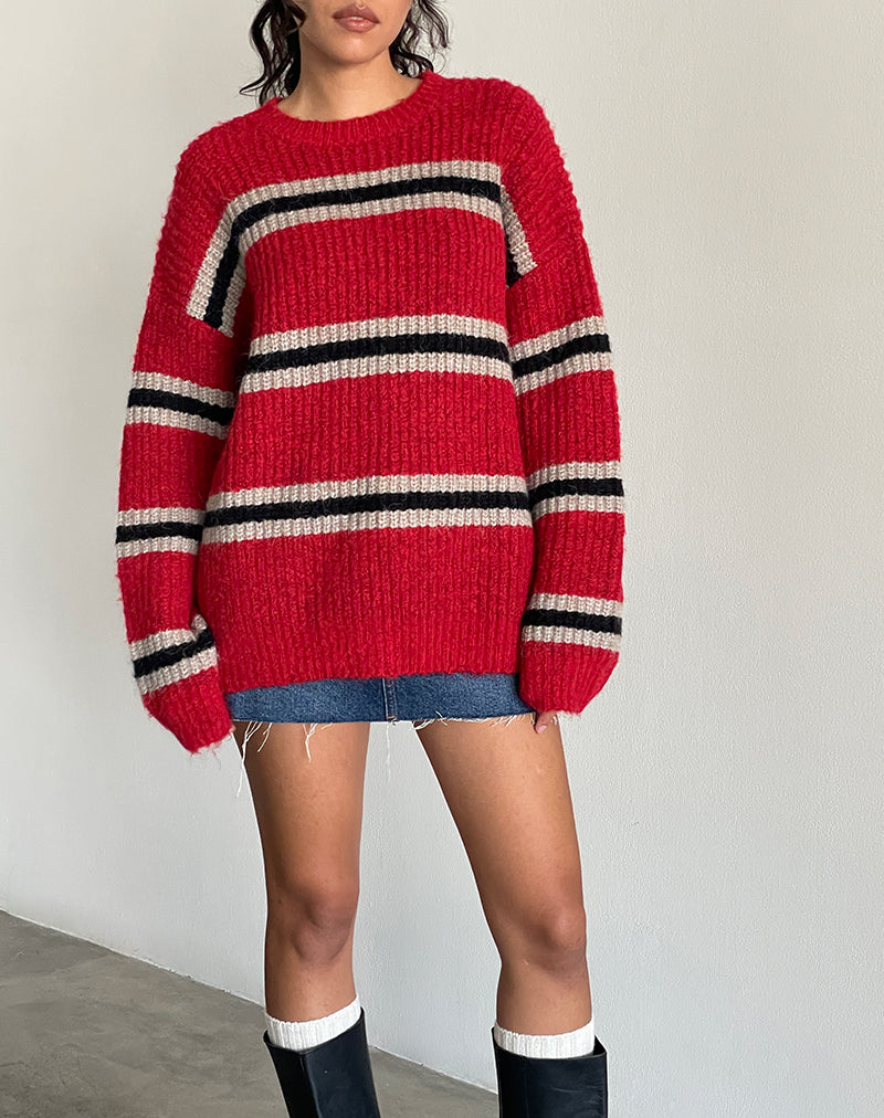 Pull en maille Lunet à rayures rouges et noires
