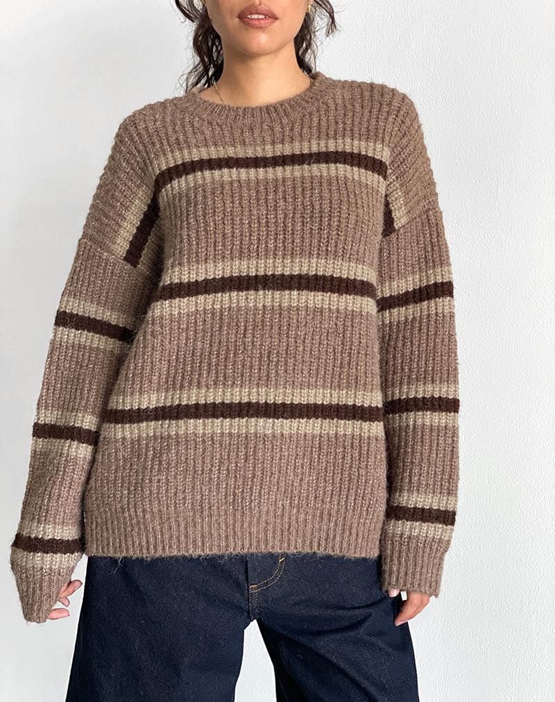 Lunet Jumper tricoté à rayures marron ton sur ton