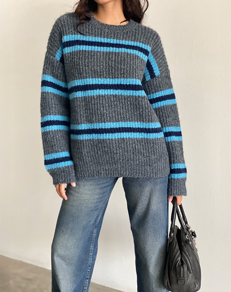 Image de Lunet Jumper tricoté à rayures gris et bleu