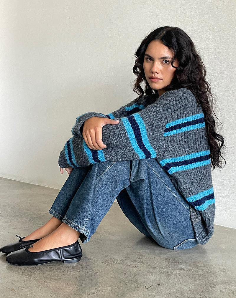 Image de Lunet Jumper tricoté à rayures gris et bleu