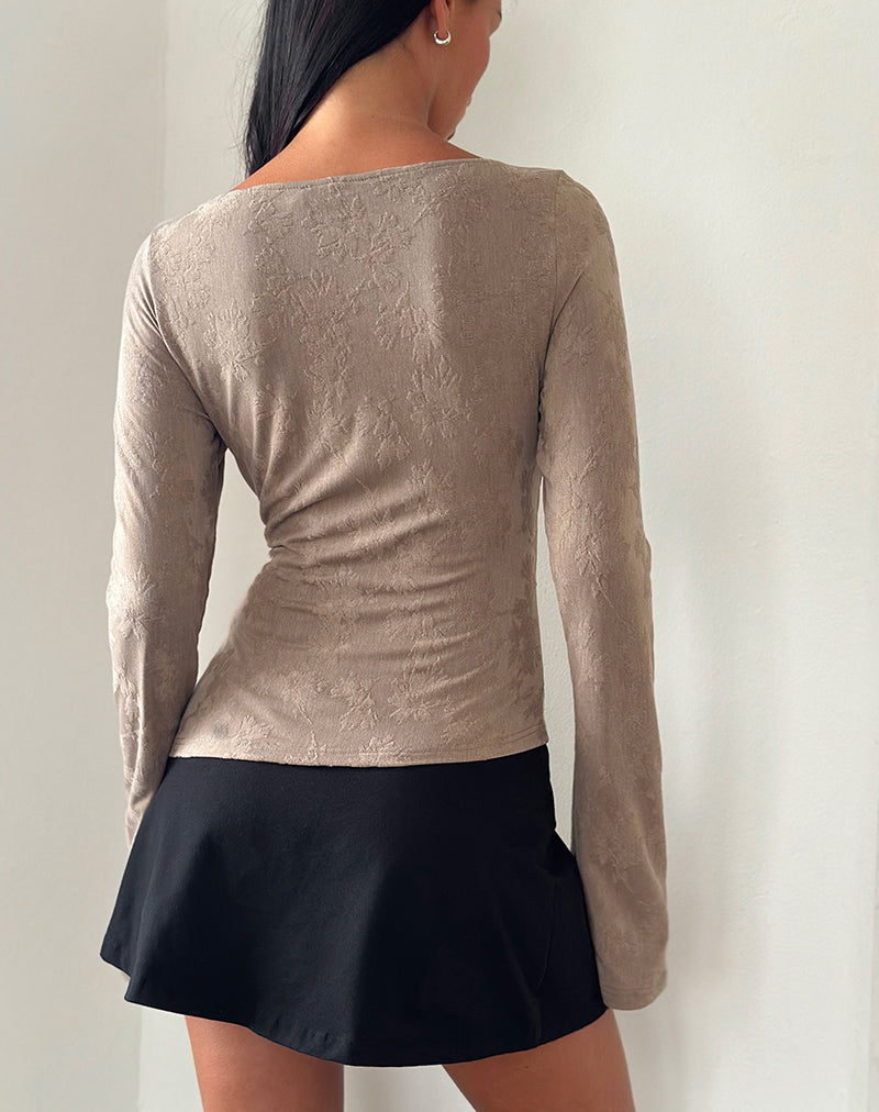Image de Lunica Long Sleeve Jersey Top in Jaqcuard Light Taupe