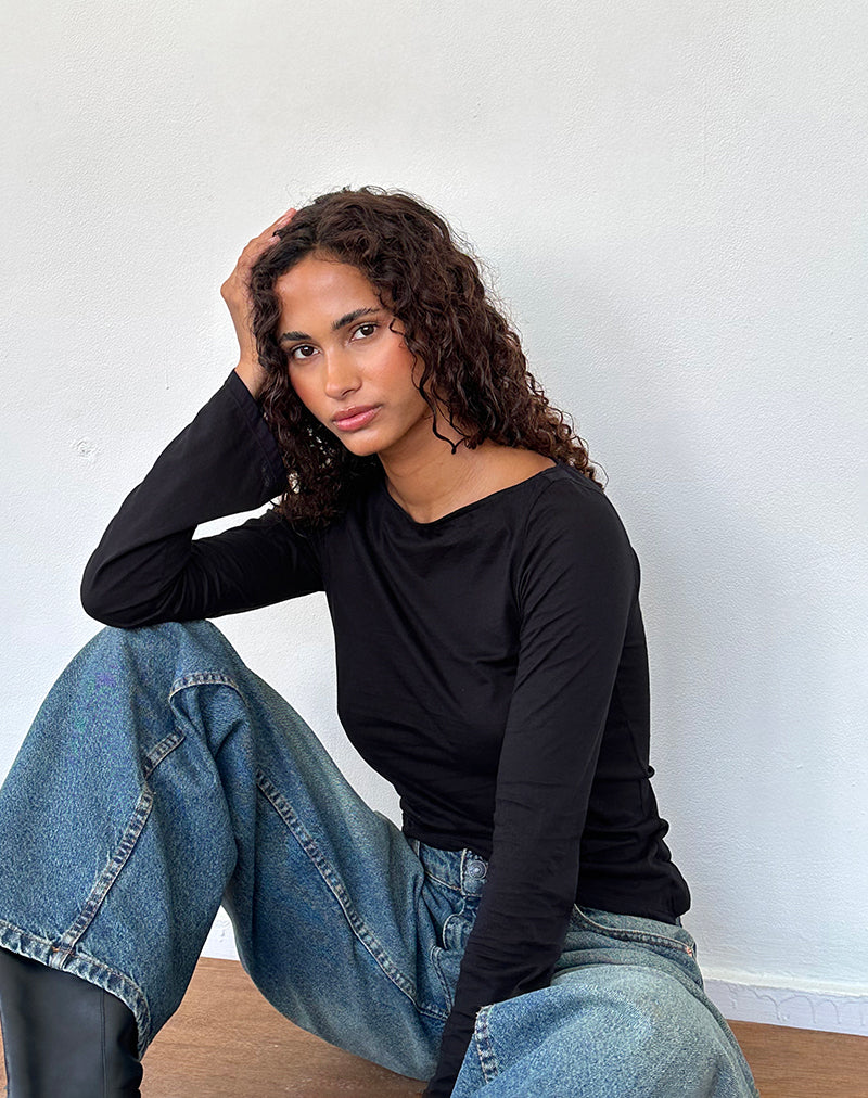 Image de Lunica Long Sleeve Top in Tissue Jersey Black