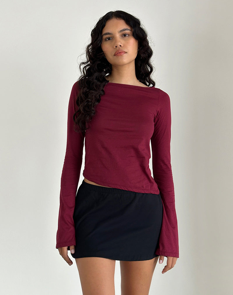 Image de Lunica Long Sleeve Jersey Top in Burgundy