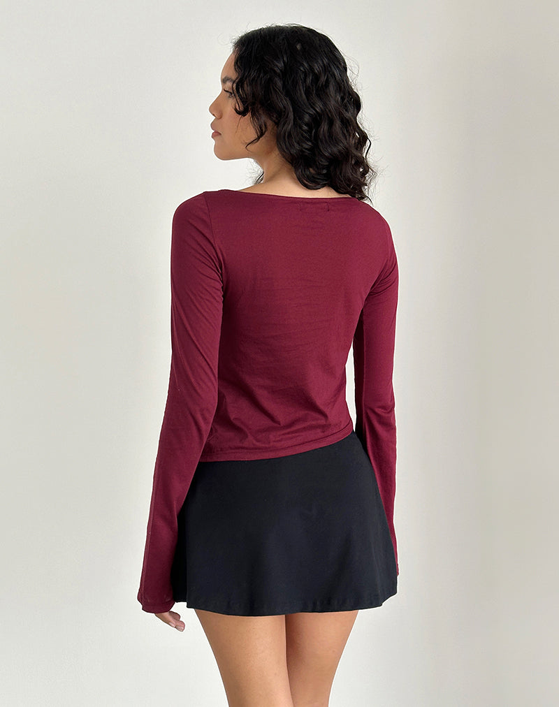 Image de Lunica Long Sleeve Jersey Top in Burgundy