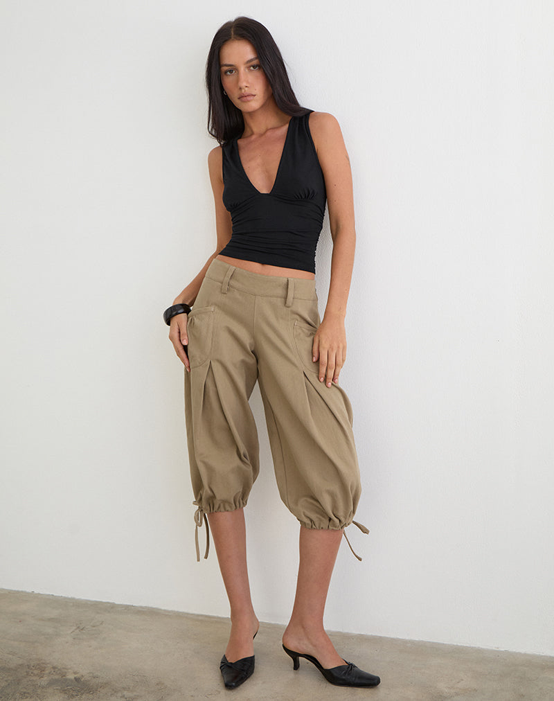 Image du pantalon cargo Capri Iria en sergé kaki