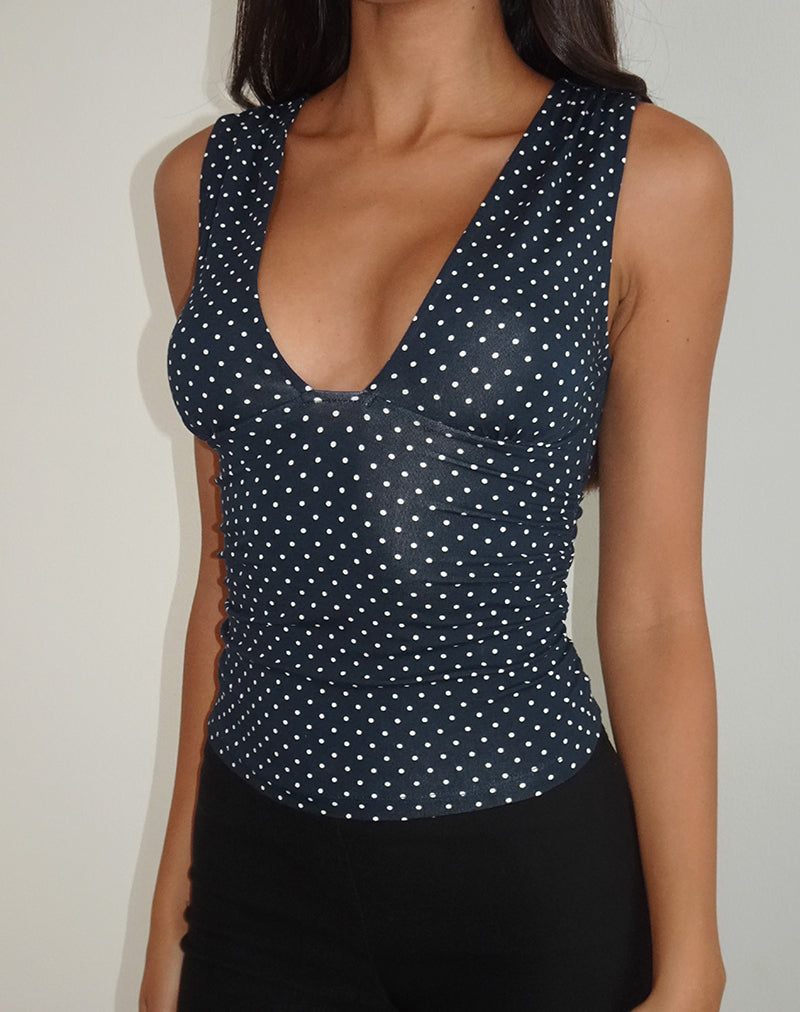 Image de Lycia Plunge Top in Micro Polka Navy