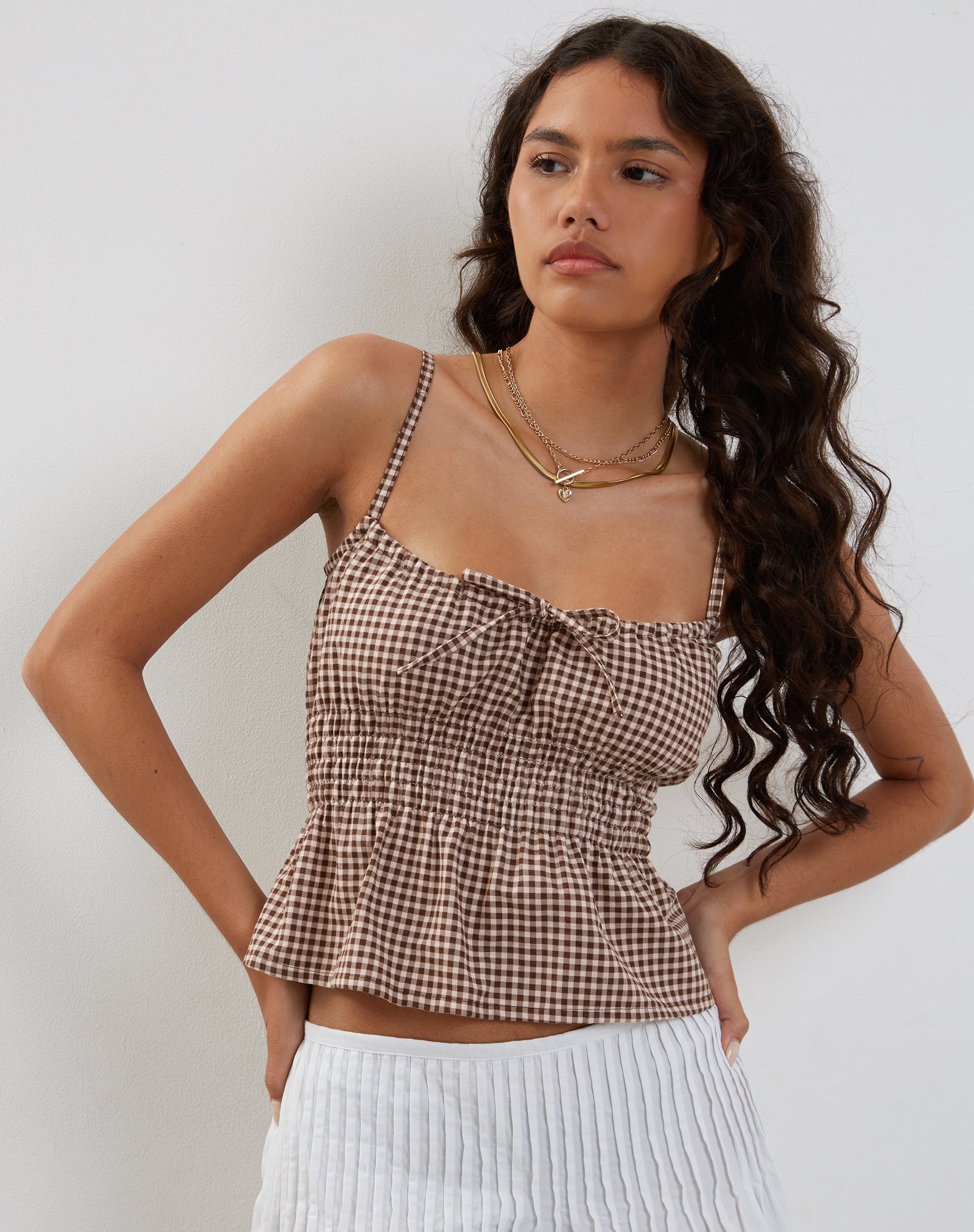 Image de Lyncia Tie Front Cami Top in Mini Gingham