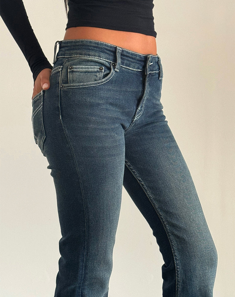 Image de Jeans Bootleg à taille basse avec surpiqûres lourdes Vintage Indigo