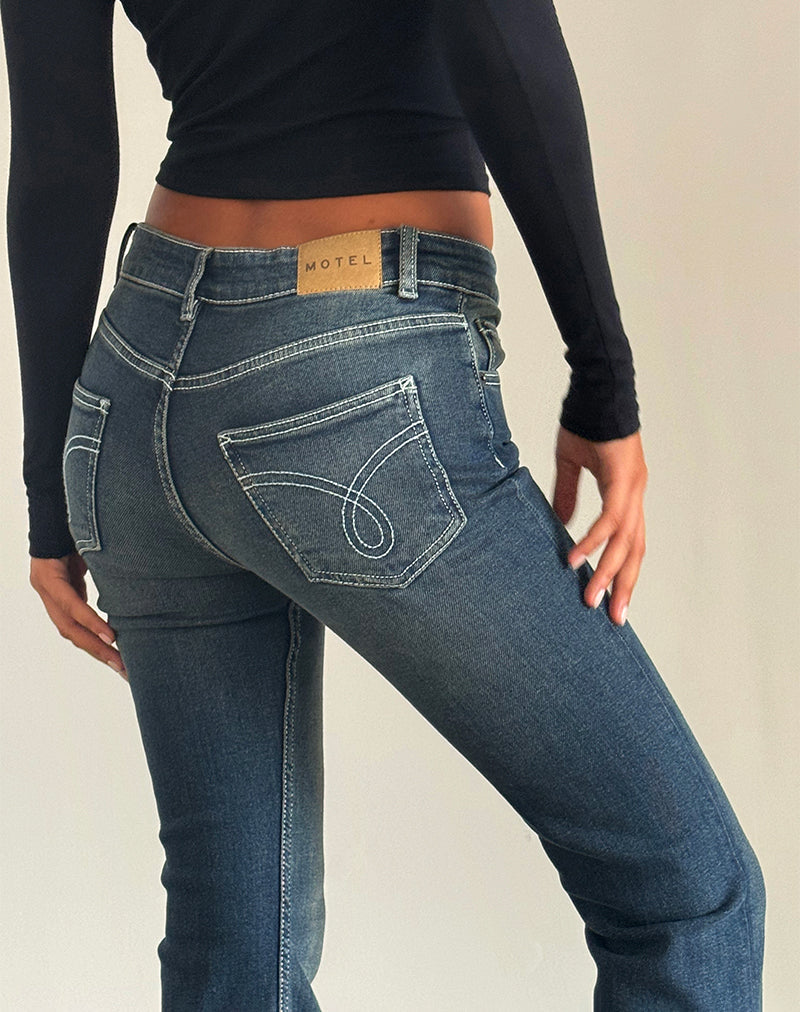 Image de Jeans Bootleg à taille basse avec surpiqûres lourdes Vintage Indigo