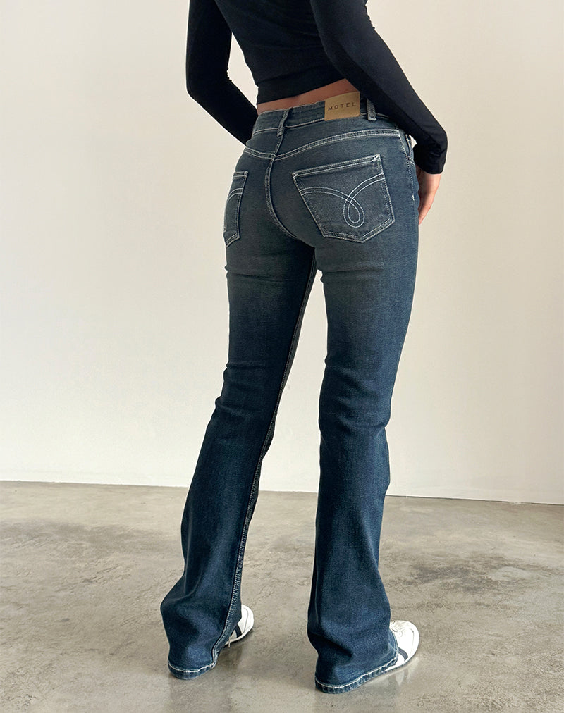 Image de Jeans Bootleg à taille basse avec surpiqûres lourdes Vintage Indigo