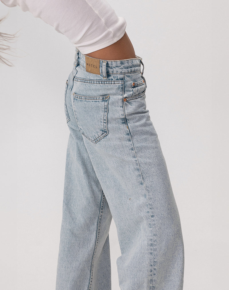 Jean parallèle à taille basse, délavé bleu clair 80s