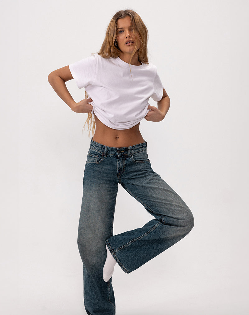 Jean parallèle à taille basse, bleu acier
