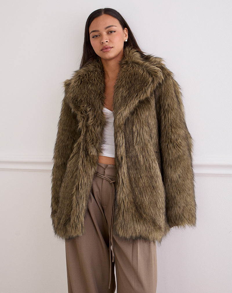 Veste Lupita en fausse fourrure longue marron