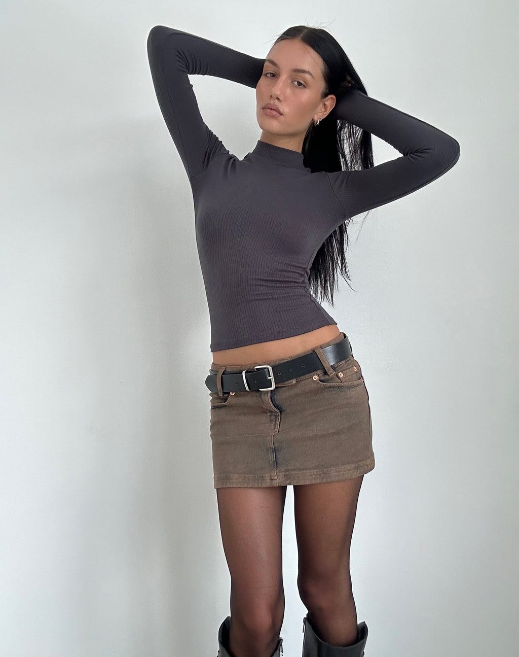 Mabel High Neck Long Sleeve Top in Rib Black Forest (Top à col montant et à manches longues)