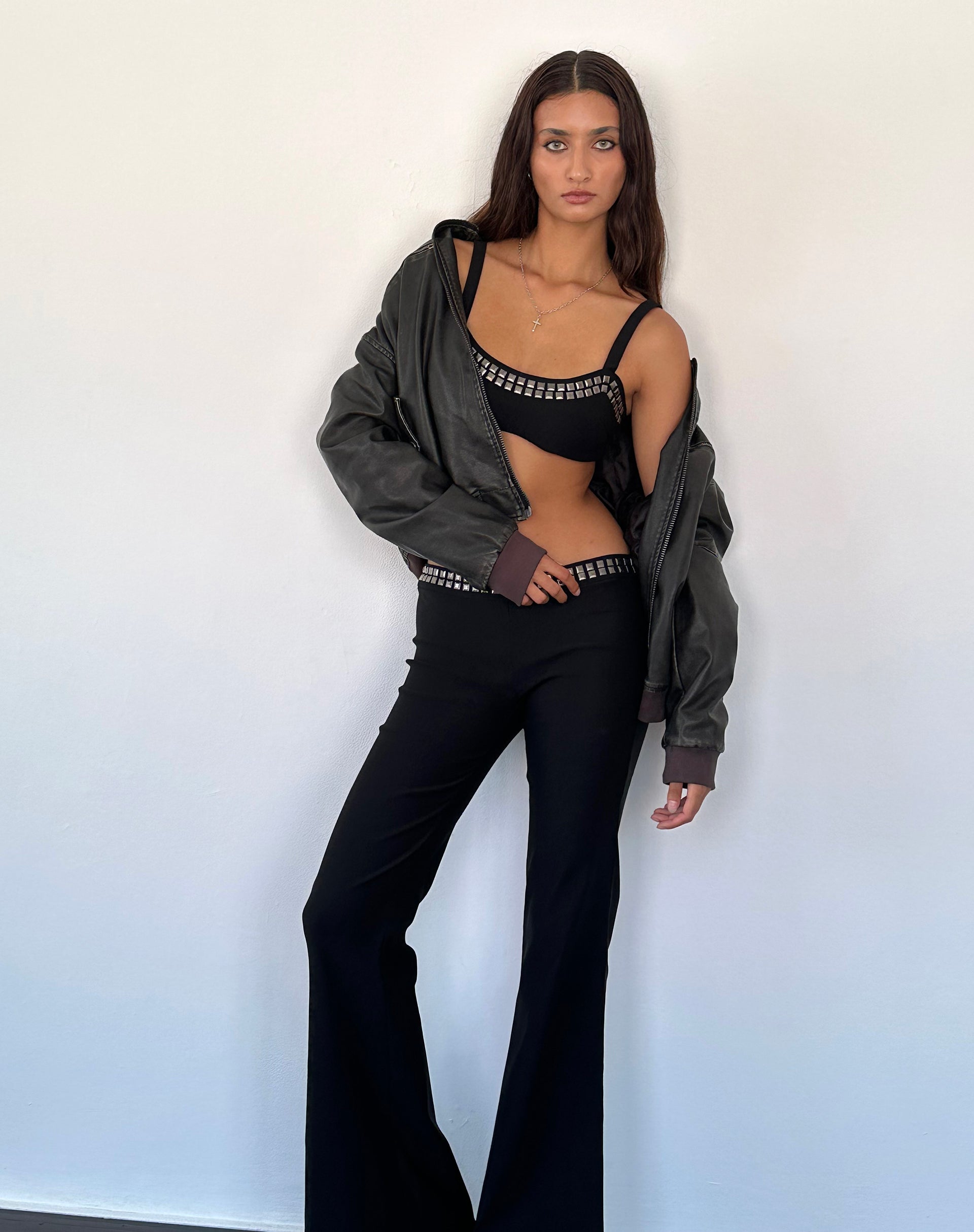 Image de Macias Studded Flared Trousers in Black Tailoring
