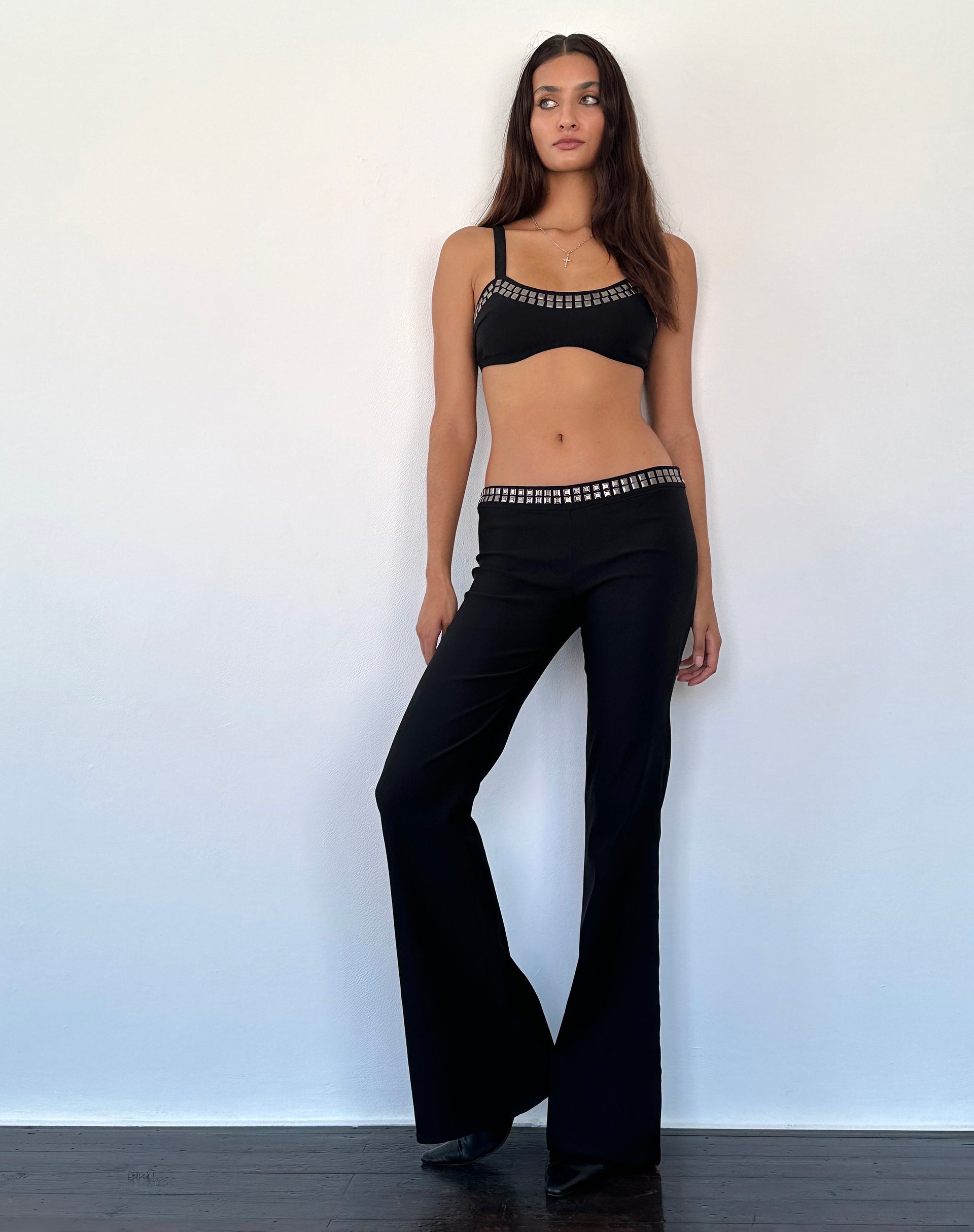 Image de Macias Studded Flared Trousers in Black Tailoring