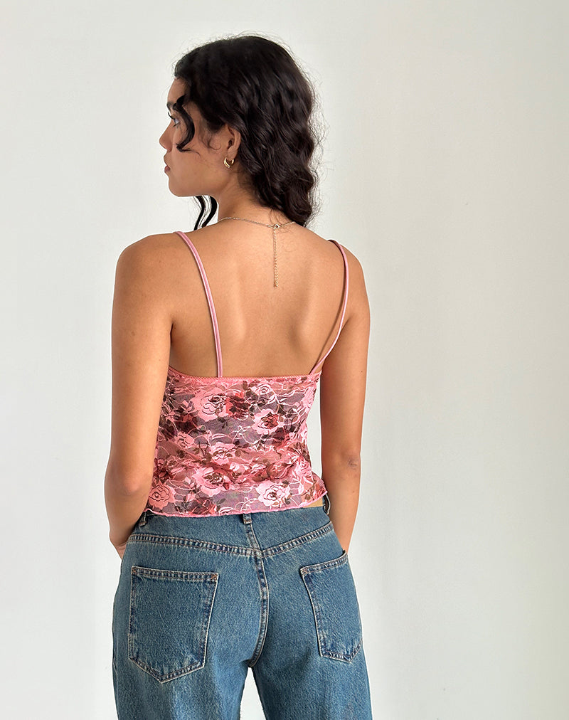Image de Magita Top in Pink Lace Floral Bloom