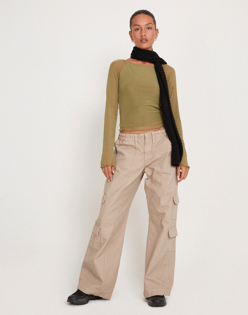 Mahira Long Sleeve Mesh Top in Olive