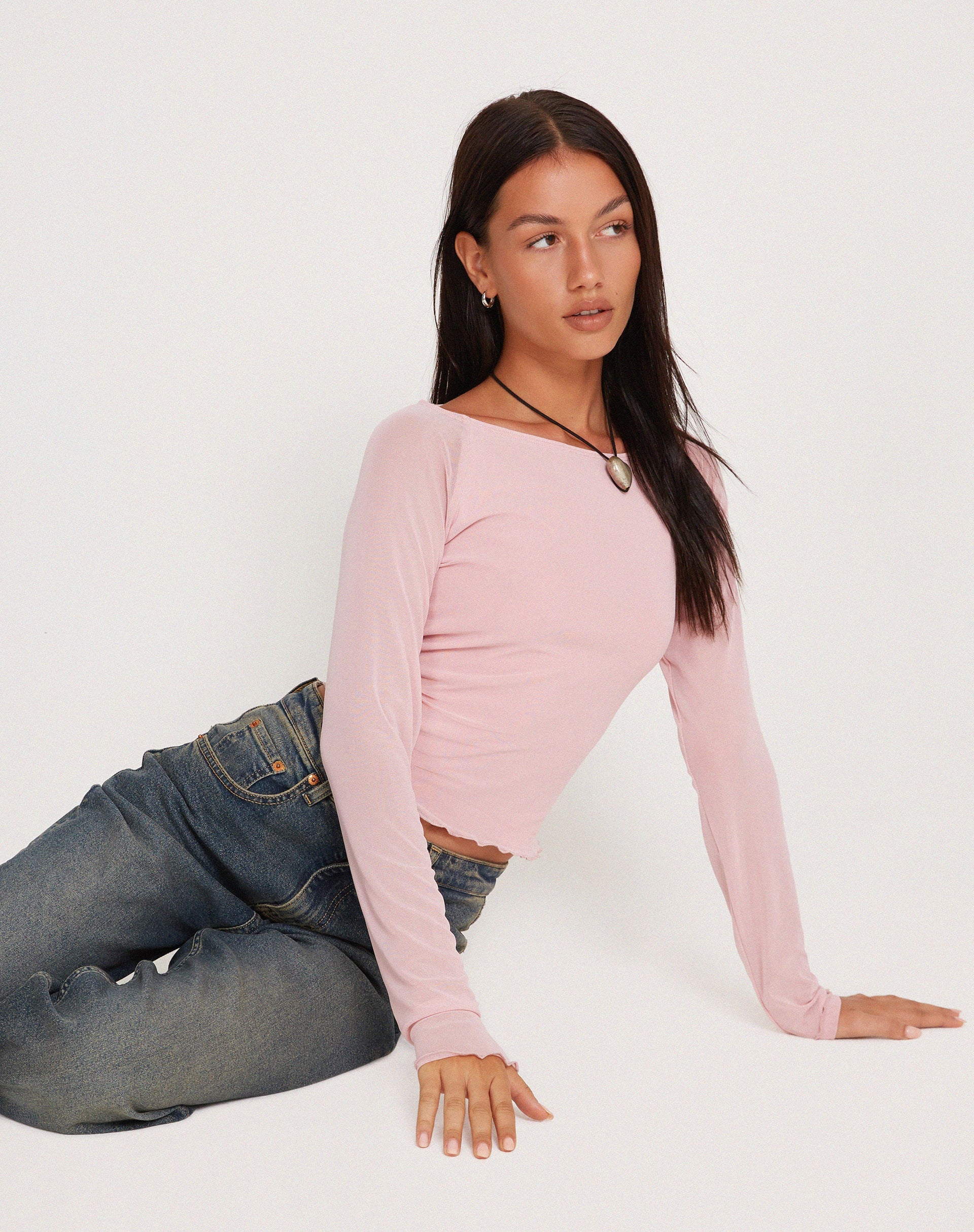 Image de Mahira Long Sleeve Mesh Top in Pink