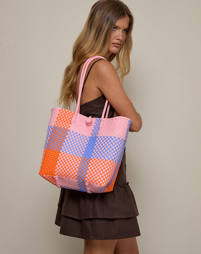 Image du sac de marché à carreaux rose